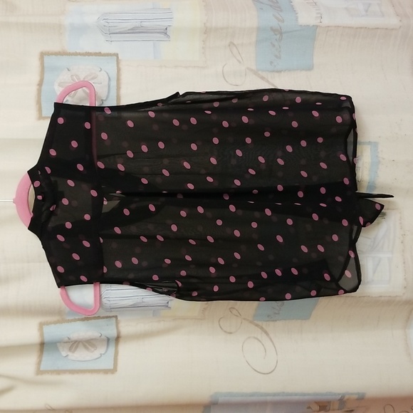 đź’•Super Cute Forever21 Sheer Polka Dot Button Down with Attached Neck Tie - Picture 6 of 10